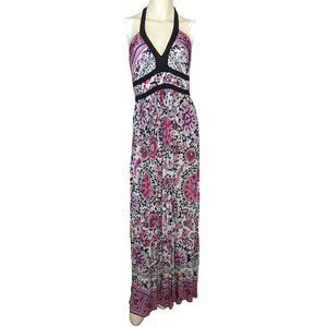 Marella Halter V-Neck Sleeveless Lined-Waist Handkerchief & Paisley Print Multic